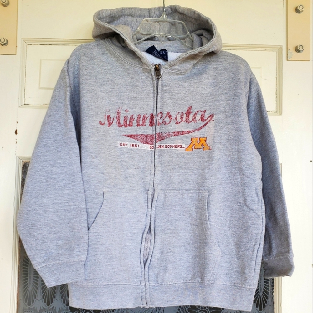 Minnesota Golden Gophers Hooded Sweatshirt U of M Zip Up Hoodie Medium 10-12 Kid